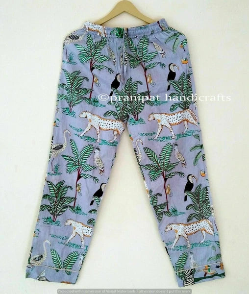 Indian Animal Printed Cotton Grey Hippie Women Gypsy Sleepwear Boho Pajama set