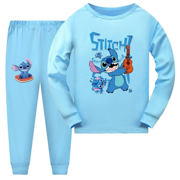 Stitch Anime Pajama Set Cartoon Tshirt Pant Casual Winter Cosplay Child Unisex