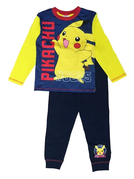 Boys Pokemon Pyjamas Pikachu Yellow Blue 5-12 Yrs Long Sleeve Trouser Character