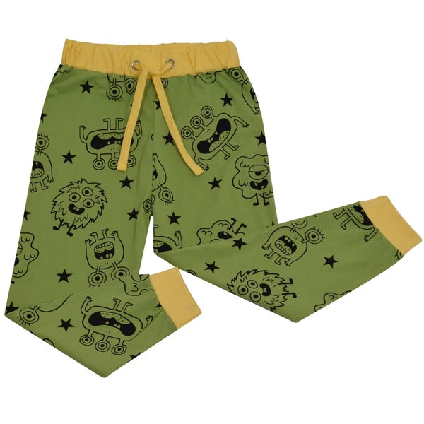 Kids Girls Boys Monster Pyjamas Children Lime 2 Piece Cotton Set