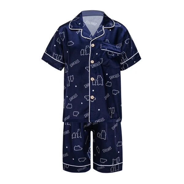 Boys Girls Pajamas Set Sleepwear Button Closure Top Shorts Nightwear Loungewear
