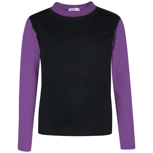 Kids Girls Lilac Color Contrast Pjs Plain Stylish Pyjamas Set New Age 2-13 Years