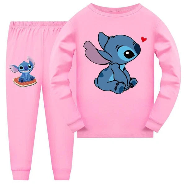 Stitch 5-13 Year Old Girls' Pajama Set, Boys' Cartoon Round Neck Long Sleeve Set
