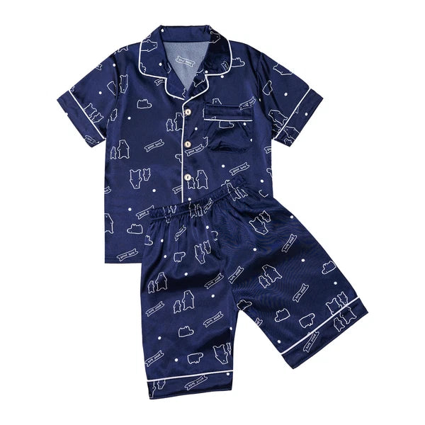 Boys Girls Pajamas Set Sleepwear Button Closure Top Shorts Nightwear Loungewear