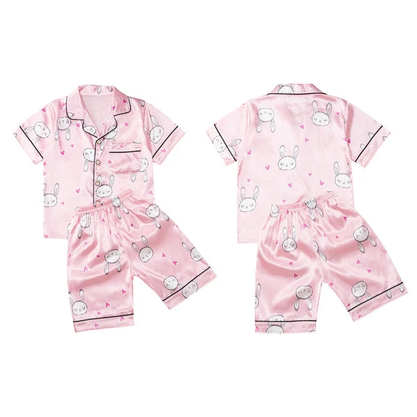 Boys Girls Pajamas Set Sleepwear Button Closure Top Shorts Nightwear Loungewear