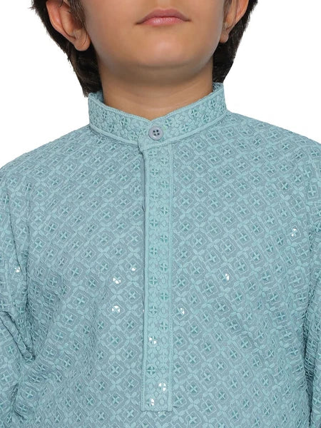 Kids Ethnic Mirror Work Cotton Kurta Pyjama Set/Party Wear Chikankari Kurta