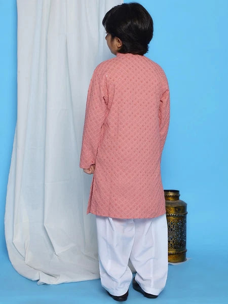 Kids Ethnic Mirror Work Cotton Kurta Pyjama Set/Party Wear Chikankari Kurta