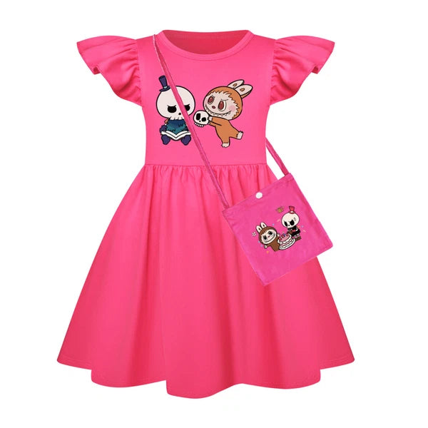 Cartoon Print Girl's Short-Sleeved Pajamas Home Clothes Nightdress Skirt New Hot