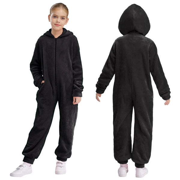 Unisex Kids Fleece Hooded Jumpsuit for Boys Girls Zip-up One Piece Pjs Sleepwear