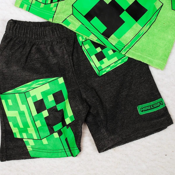 Boys Minecraft Towelling Set Pyjama Leisure Loungewear T Shirt Shorts 7-14 Yrs