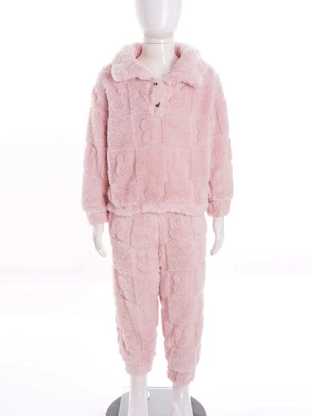 Kids Set Casual Pajamas Winter Sleepwear Elastic Waistband Top With Long Pants