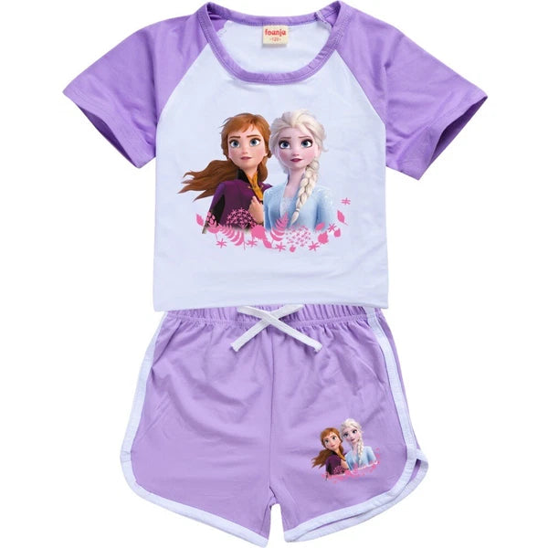Popular frozen girl short sleeved T-shirt top shorts casual pajama set gift