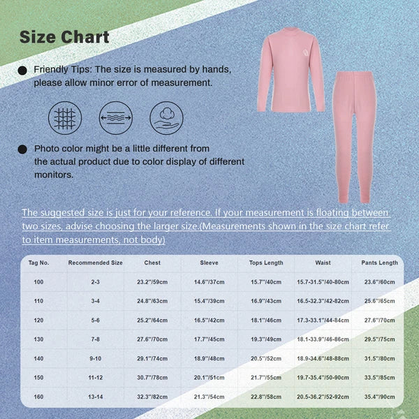 Kids Boys Girls Thermals Sets Pajamas T-shirt And Tights Suit Warm Active Home