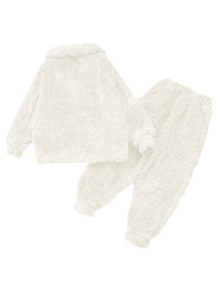 Kids Set Casual Pajamas Winter Sleepwear Elastic Waistband Top With Long Pants