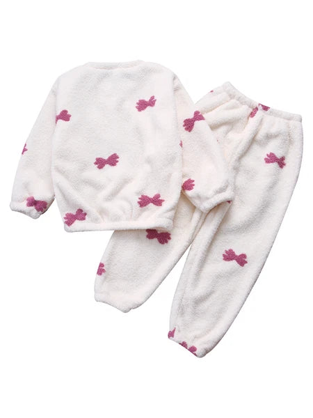 Kids Pyjamas Fleece Nightwear Elastic Waist Pyjama Set Warm 2 Piece-