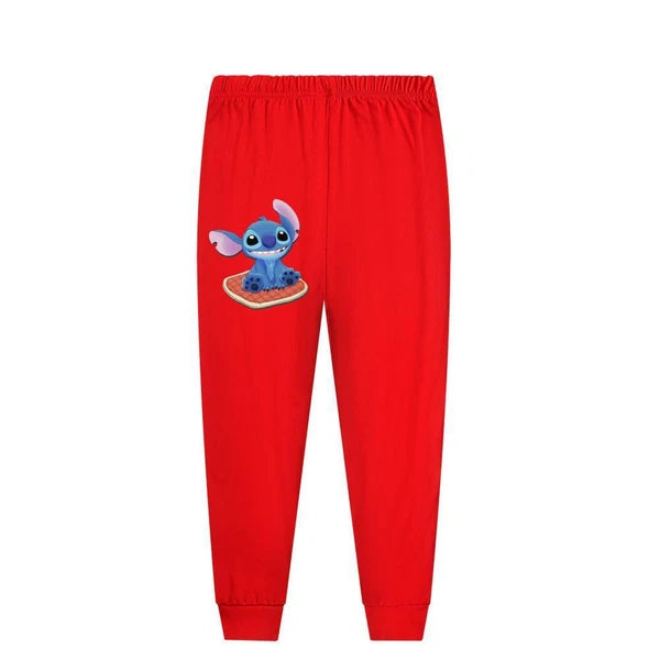 Stitch 5-13 Year Old Girls' Pajama Set, Boys' Cartoon Round Neck Long Sleeve Set