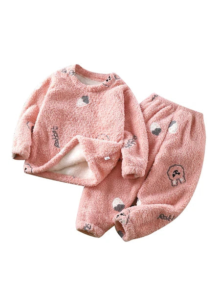 Unisex Kids Sleepwear Girls Set Print Pajamas Pullover Round Neck Cute Suit Top
