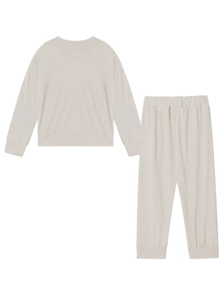 Kids Pajamas Set Flannel Sleepwear Bear Tops Pullover with Plush Pants Trousers