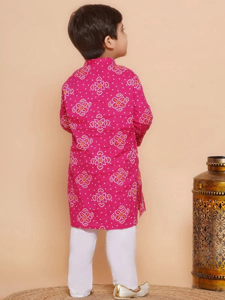 Indian Ethnic Wear Printed Kurta Pyjama Set For Boys Lace Work Cotton Kurta Set