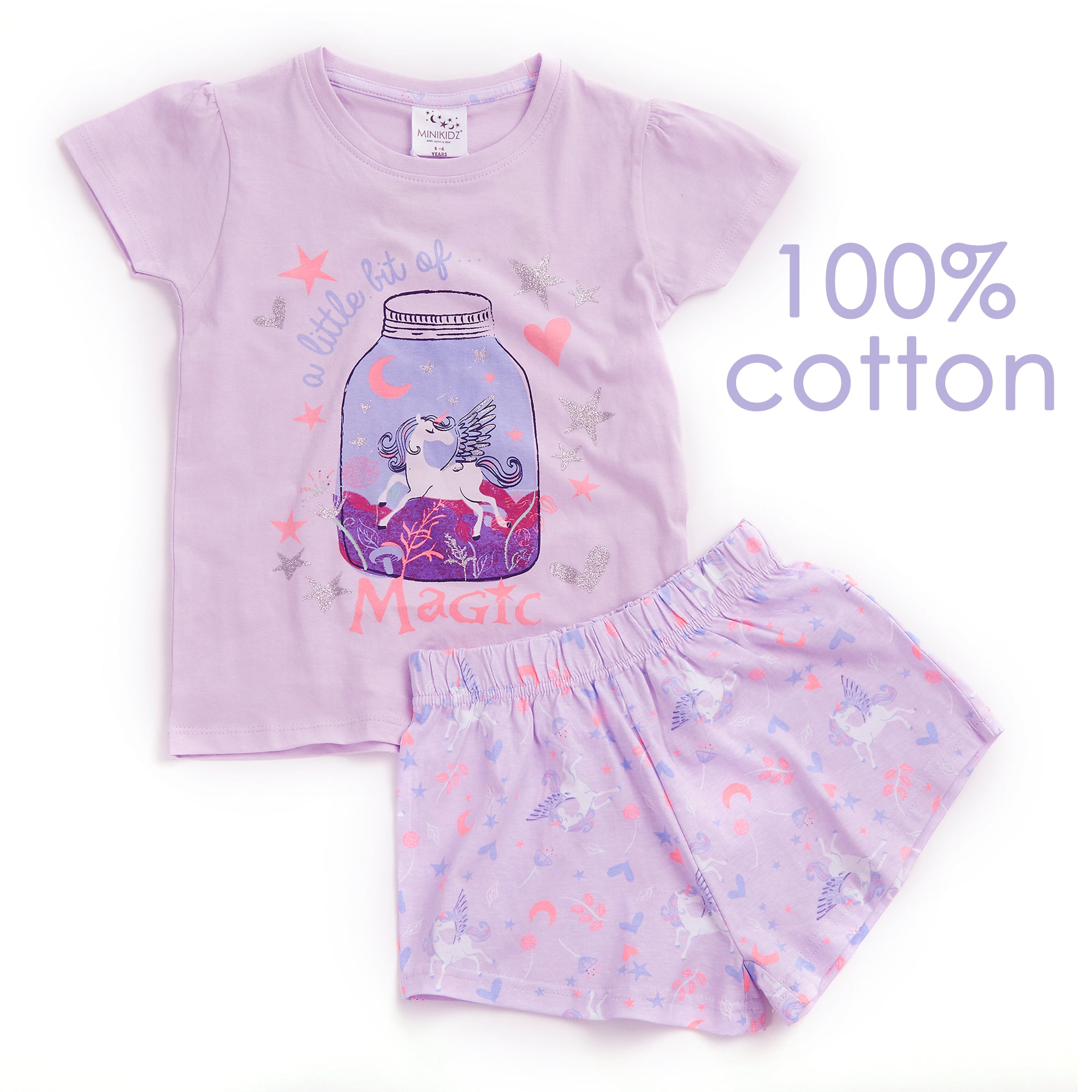 Girls Unicorn Magic PJs Pyjamas Set Summer 100% Cotton 3-4 4-5 5-6 7-8 9-10 Year