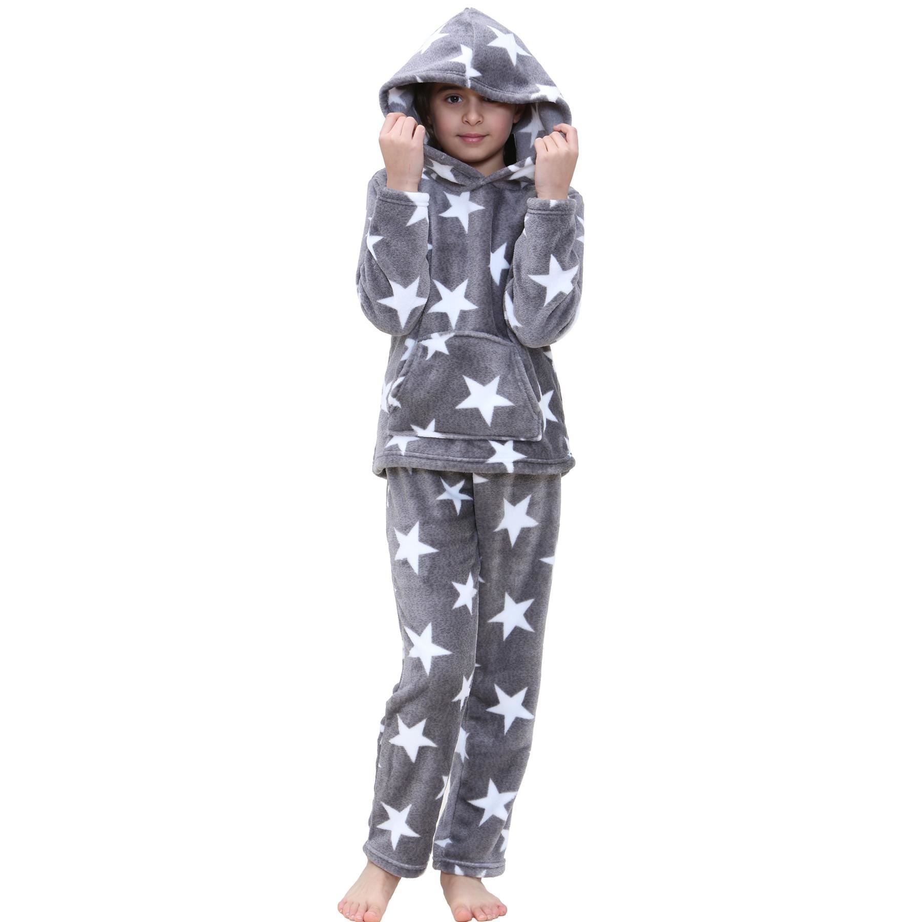 Kids Girls Stars Print Pyjama Extra Soft Loungewear Flannel Fleece PJS Set