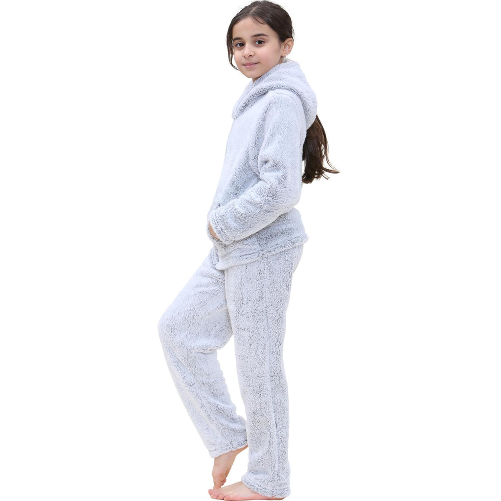 Kids Boys Girls Plain Pyjama Extra Soft Zipped Top Flannel Fleece PJS Outfit Set