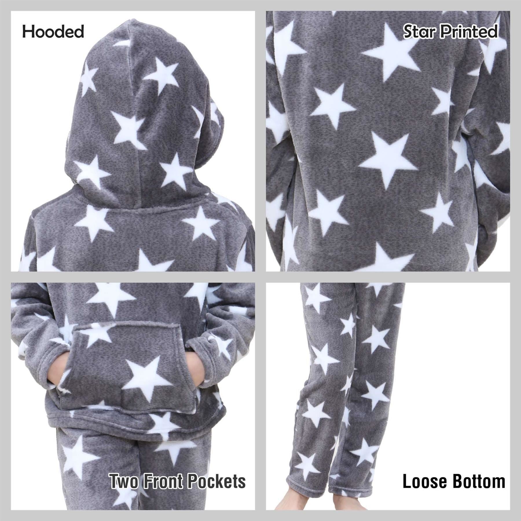 Kids Girls Stars Print Pyjama Extra Soft Loungewear Flannel Fleece PJS Set