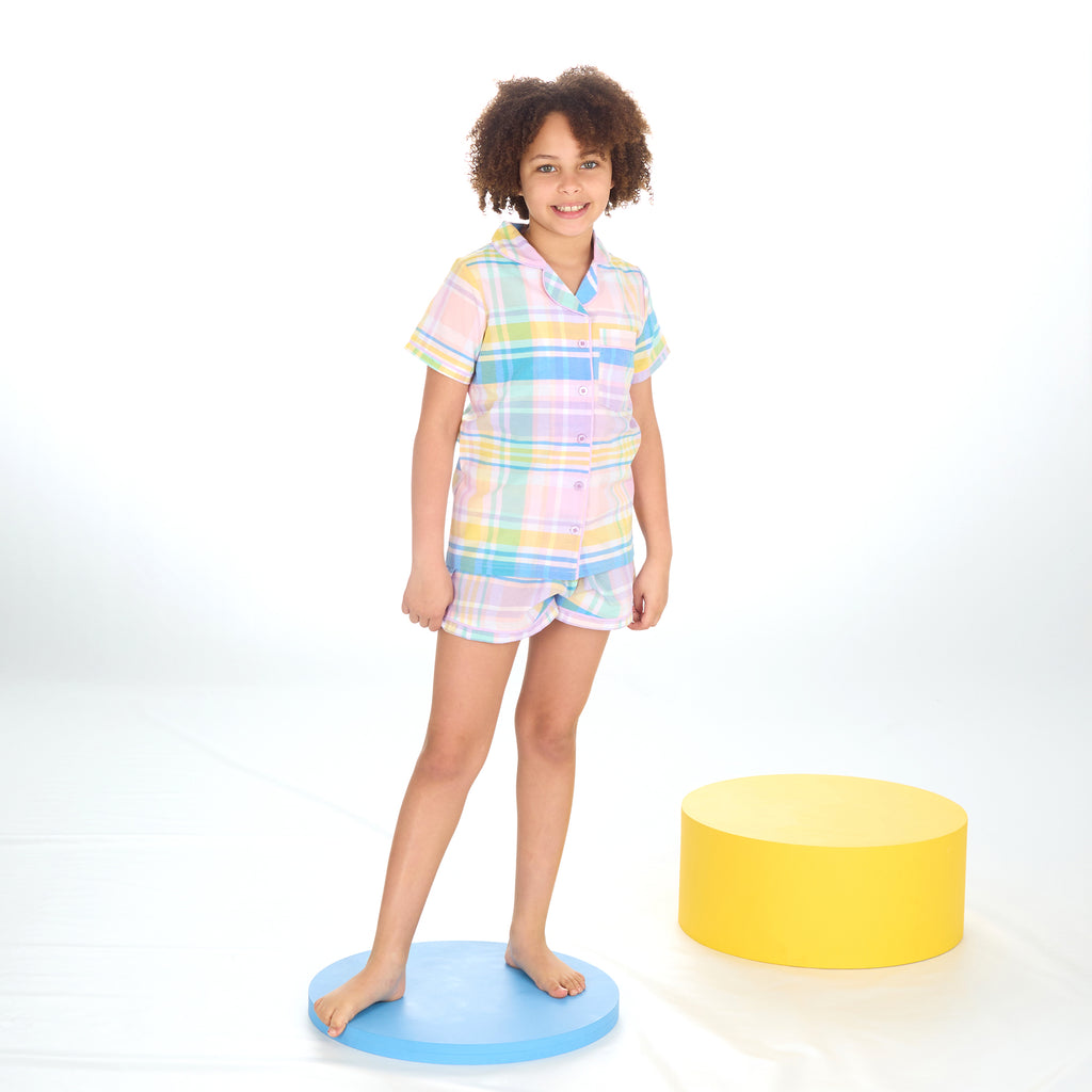 Kids Girls Checked Pyjamas Set 2-Piece Button Up Summer Holiday PJ's 9-13 Years