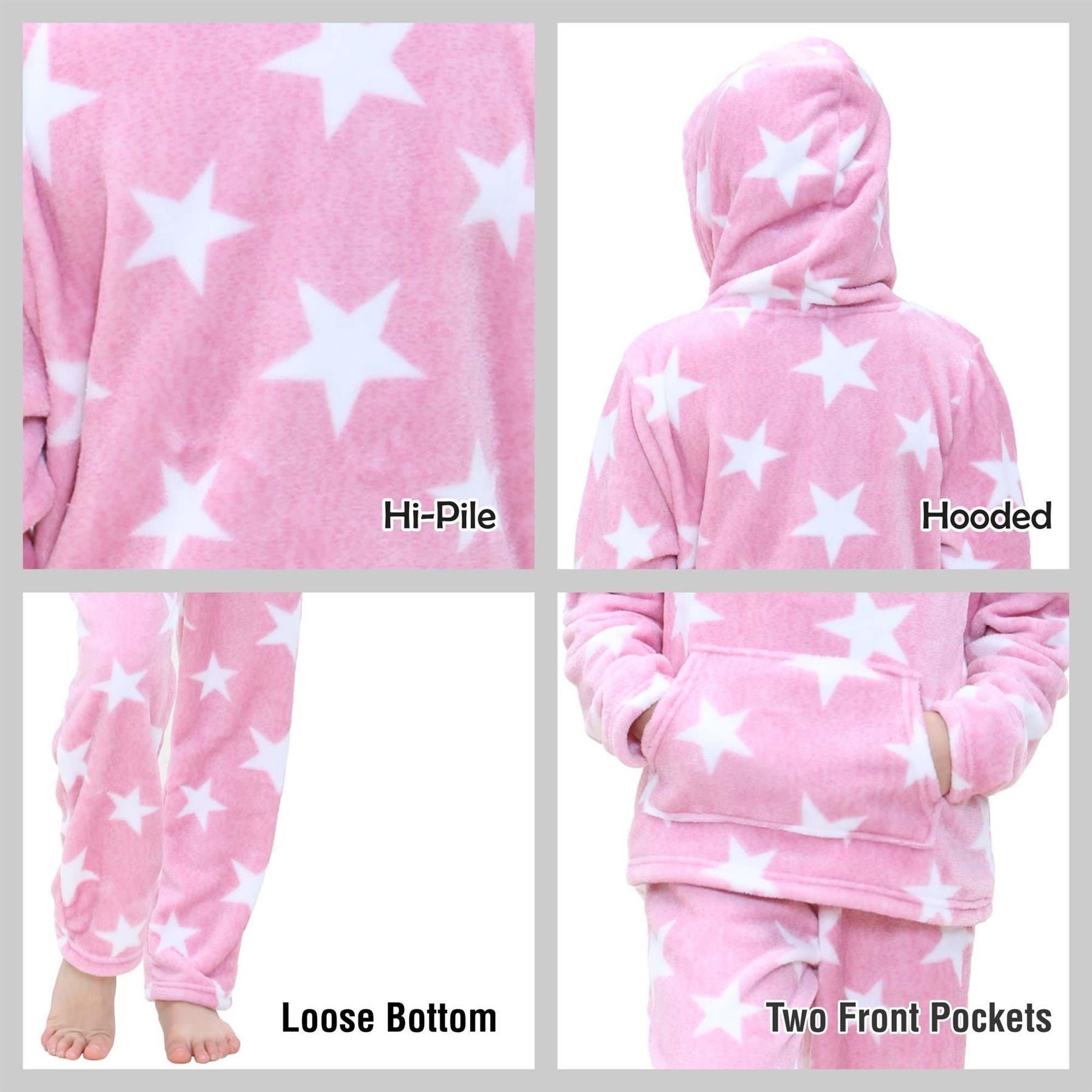 Kids Girls Stars Print Pyjama Extra Soft Loungewear Flannel Fleece PJS Set