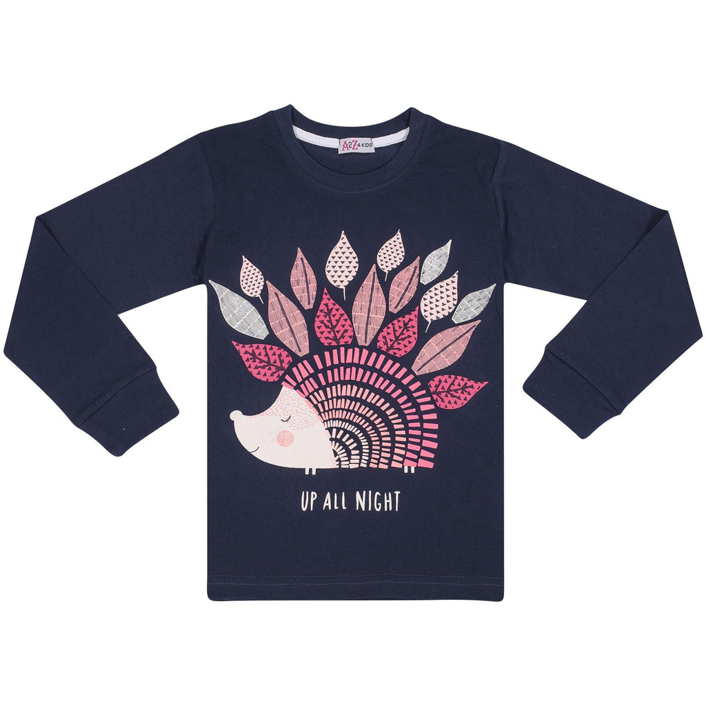 Kids Girls Pyjamas Navy Up All Night Print Contrast PJs Set Lounge Suit
