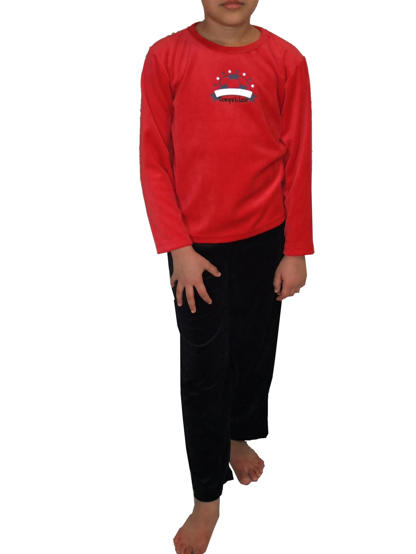 Boys Pyjama Set Velvet Soccer Motif Long Sleeve 2 to 10 Years Cosy PJ's