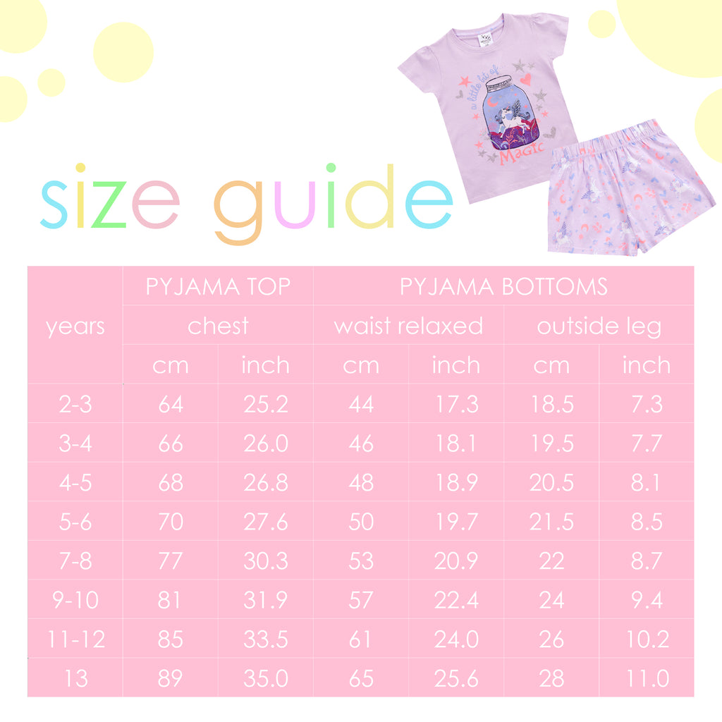 Girls Unicorn Magic PJs Pyjamas Set Summer 100% Cotton 3-4 4-5 5-6 7-8 9-10 Year