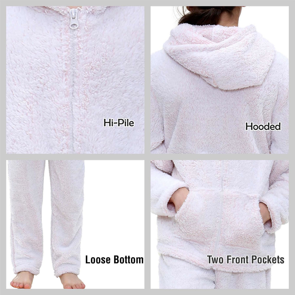 Kids Boys Girls Plain Pyjama Extra Soft Zipped Top Flannel Fleece PJS Outfit Set