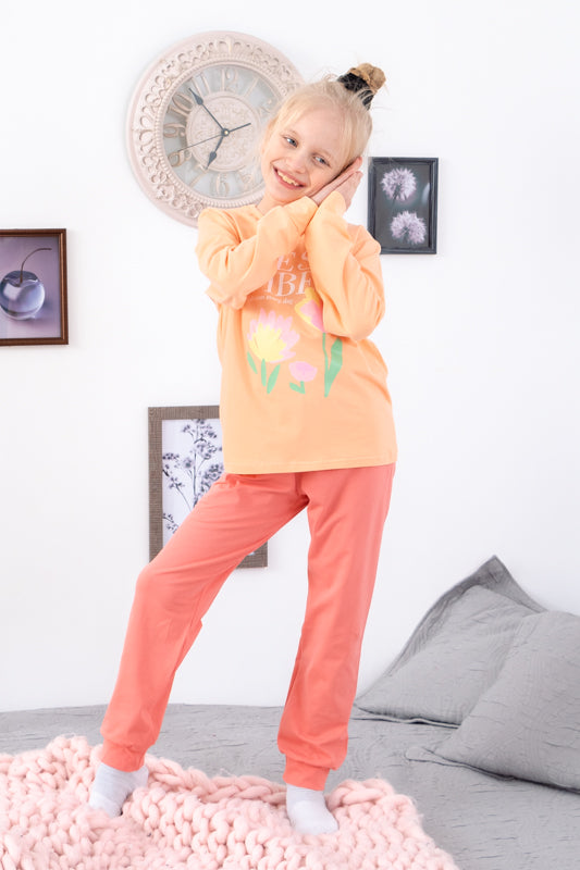 Girls' Knit Pajama Set – Soft Stretch Fabric & Printed Design, Any season,  N...