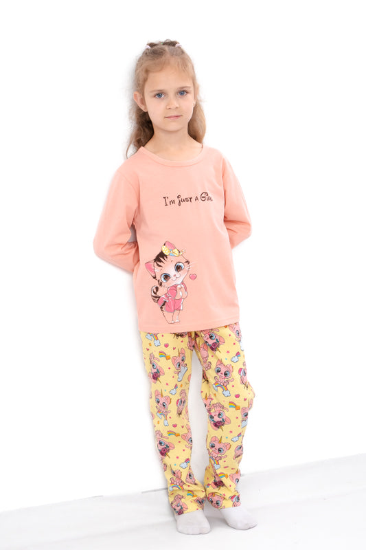 Lightweight Girls’ Pajama Set – Printed Top & Elastic Waist Pants, Any season...