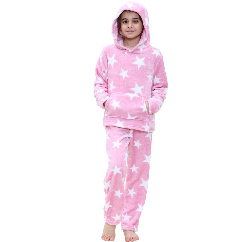 Kids Girls Stars Print Pyjama Extra Soft Loungewear Flannel Fleece PJS Set