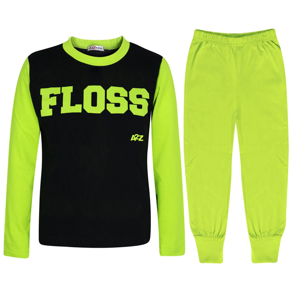 Kids Girls Boys Pyjamas Lime Trendy Floss A2Z Print Lounge Wear PJS Outfits Sets