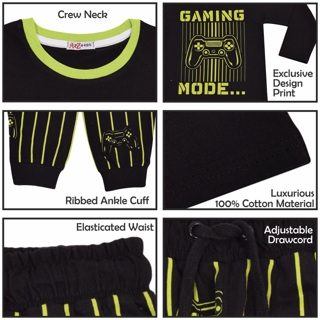 A2Z 4 Kids Gaming Mode Lime Pyjama Set Contrast T Shirt Sleepwear Pyjamas