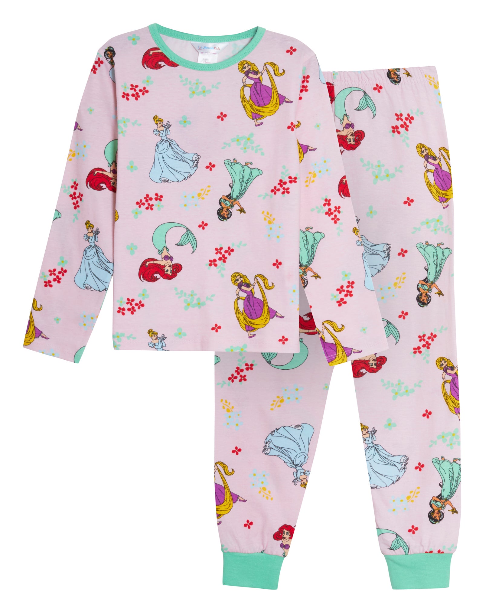 Disney Princess Girls Pyjamas for Kids Full Length Pjs Set 100% Cotton Nightwear