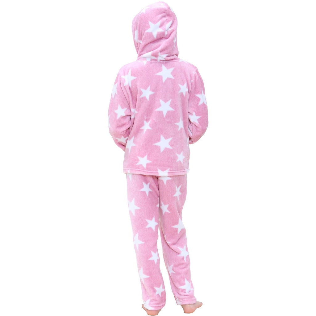 Kids Girls Stars Print Pyjama Extra Soft Loungewear Flannel Fleece PJS Set