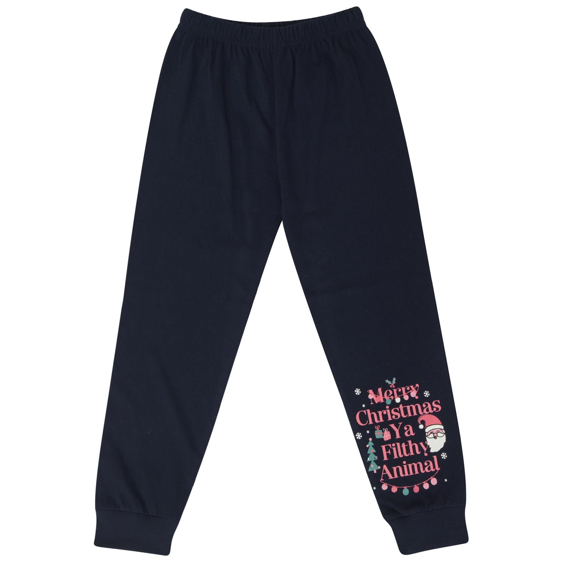 Kids Girls Christmas Pyjamas Navy Ya Filthy Animal PJs Xmas Set Lounge Suit 2-13