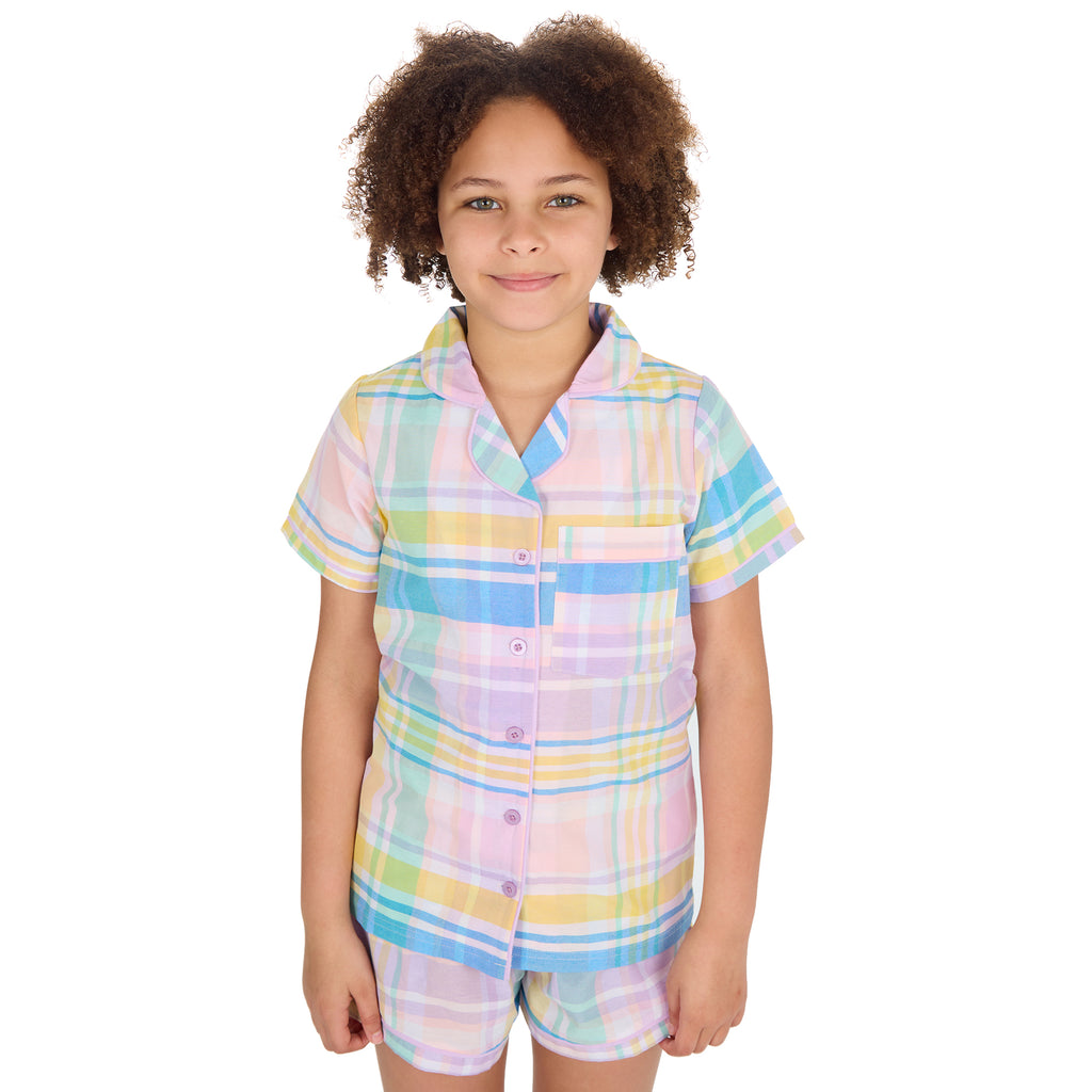 Kids Girls Checked Pyjamas Set 2-Piece Button Up Summer Holiday PJ's 9-13 Years