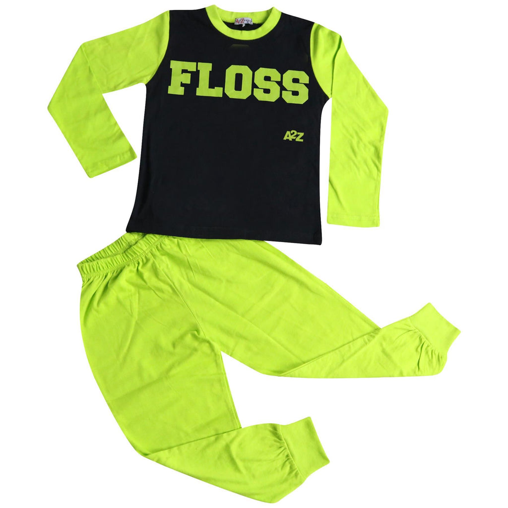 Kids Girls Boys Pyjamas Lime Trendy Floss A2Z Print Lounge Wear PJS Outfits Sets