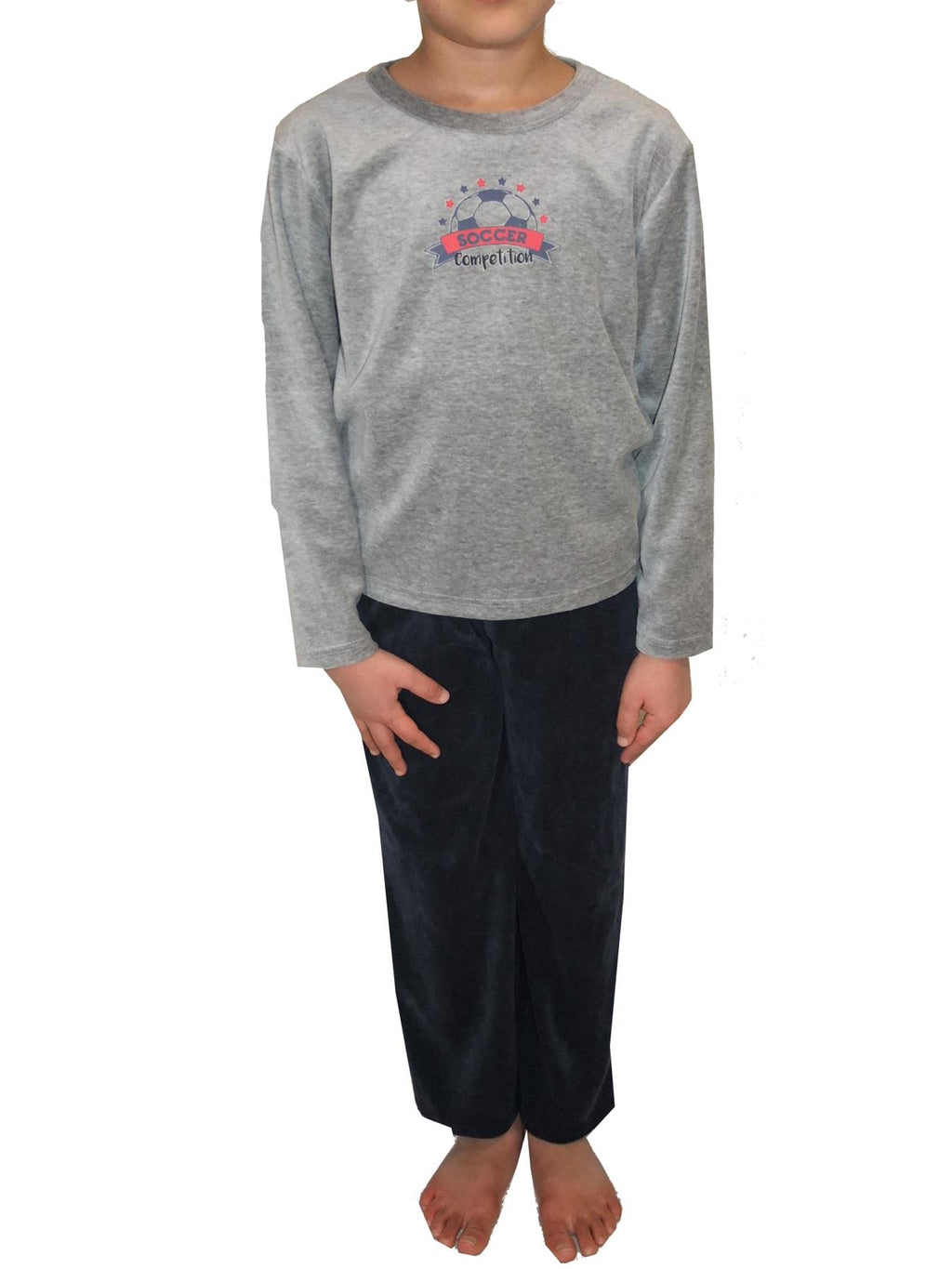 Boys Pyjama Set Velvet Soccer Motif Long Sleeve 2 to 10 Years Cosy PJ's