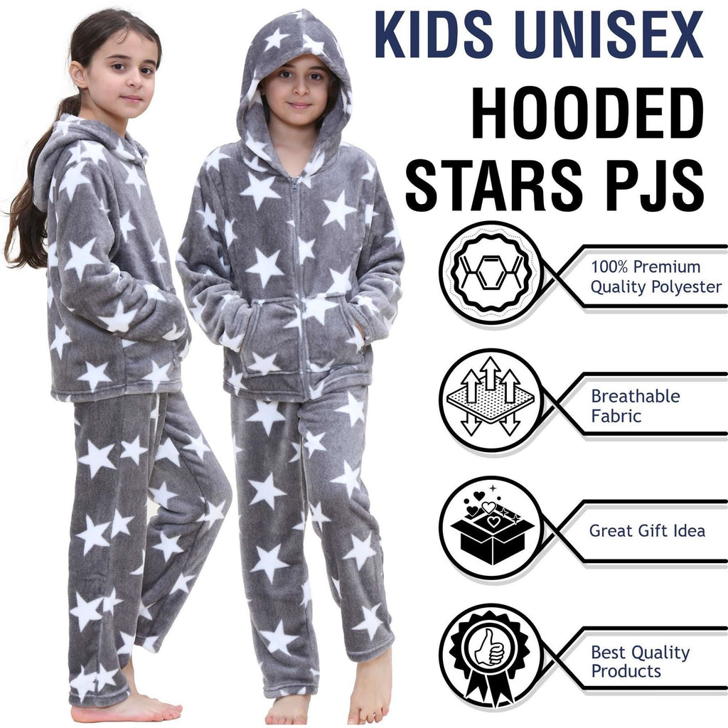 Kids Girls Stars Print Pyjama Extra Soft Zipped Flannel Fleece PJS Outfit Set