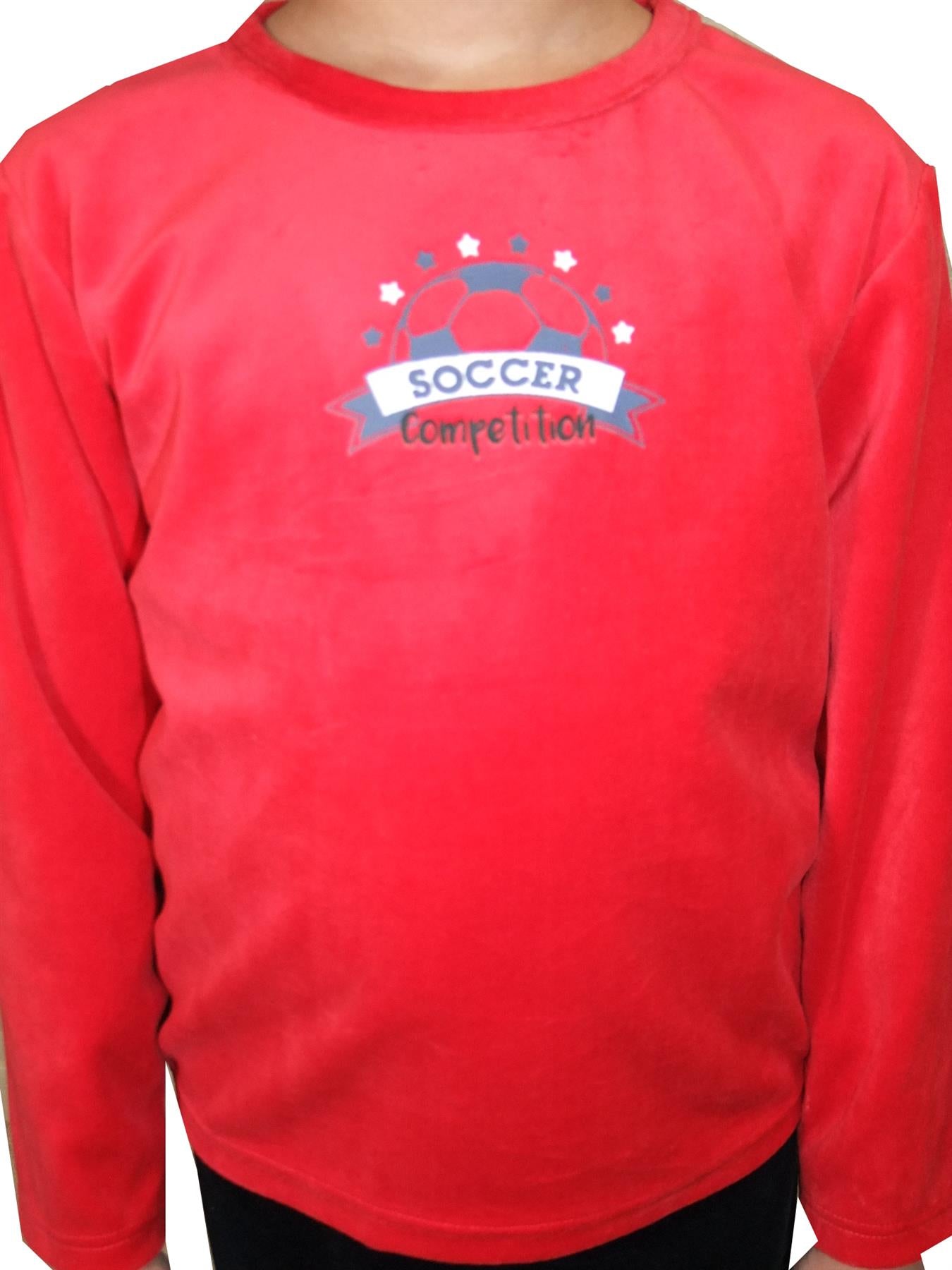 Boys Pyjama Set Velvet Soccer Motif Long Sleeve 2 to 10 Years Cosy PJ's