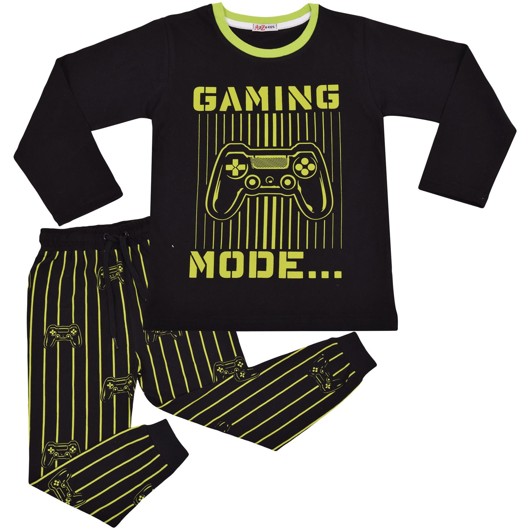A2Z 4 Kids Gaming Mode Lime Pyjama Set Contrast T Shirt Sleepwear Pyjamas