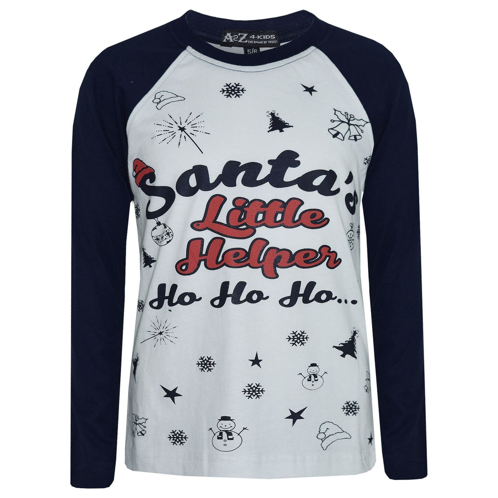 Kids Girls Boys PJs Santas Little Helper Stylish Color Cotrast Pajamas Set 5-13