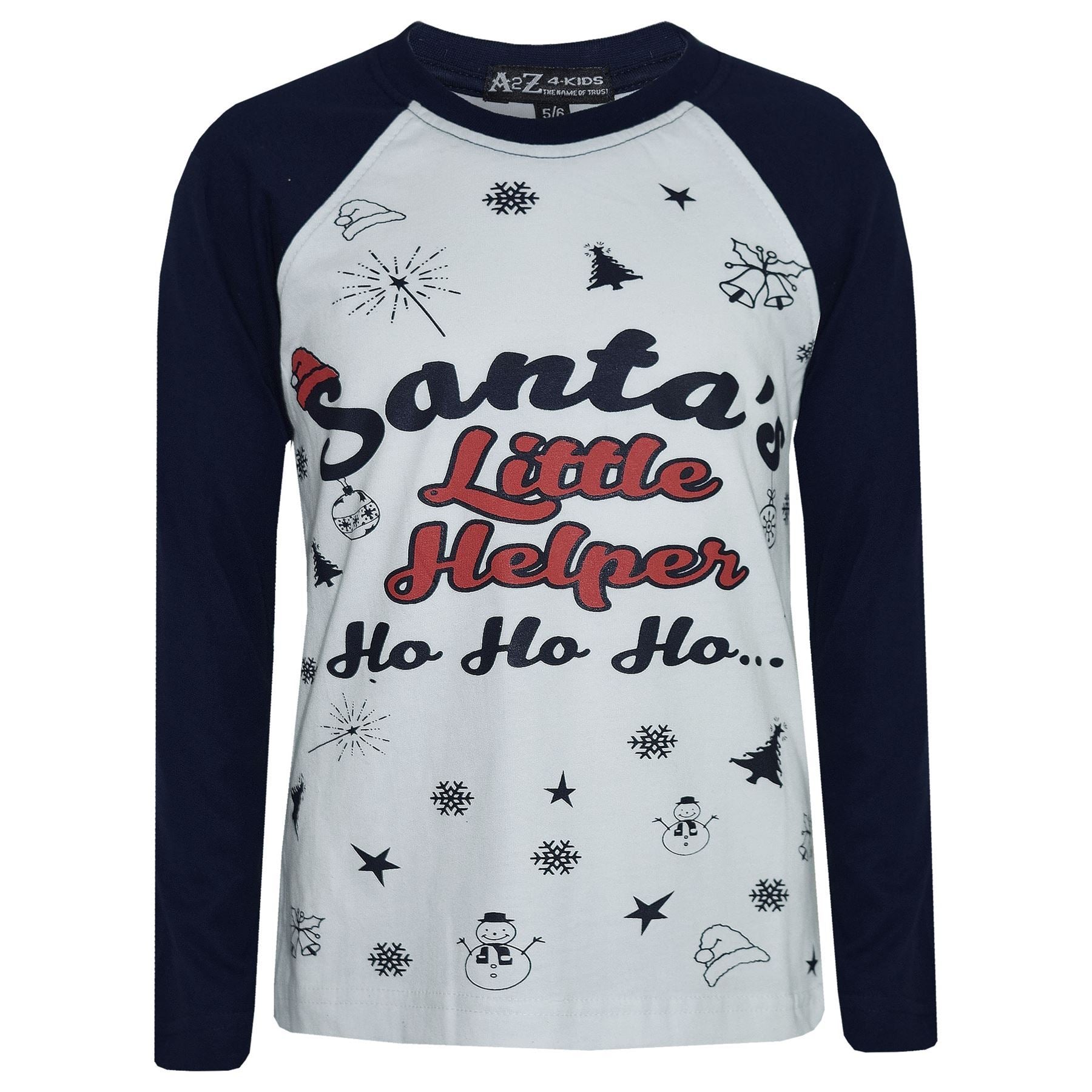 Kids Girls Boys PJs Santas Little Helper Stylish Color Cotrast Pajamas Set 5-13