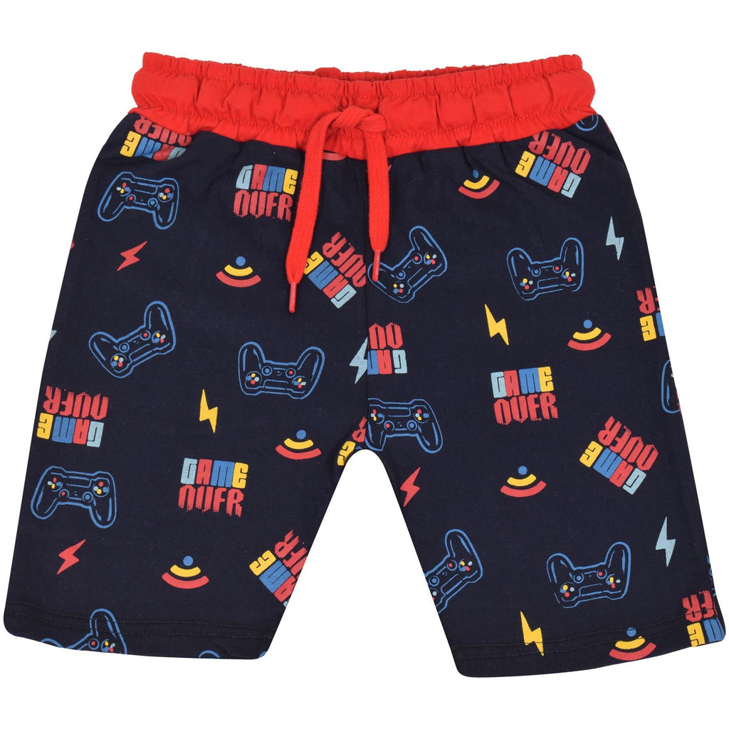 Kids Girls Boys Pyjamas Game Over Contrast Top Shorts 2 Piece PJS Sleepwear Set